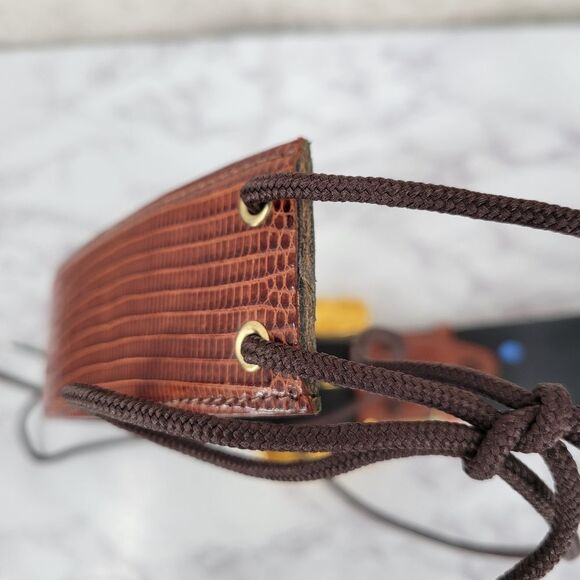 Kleinberg Sherrill Vintage Brown Lizard Embossed Leather Belt Gold Buckle main image 14
